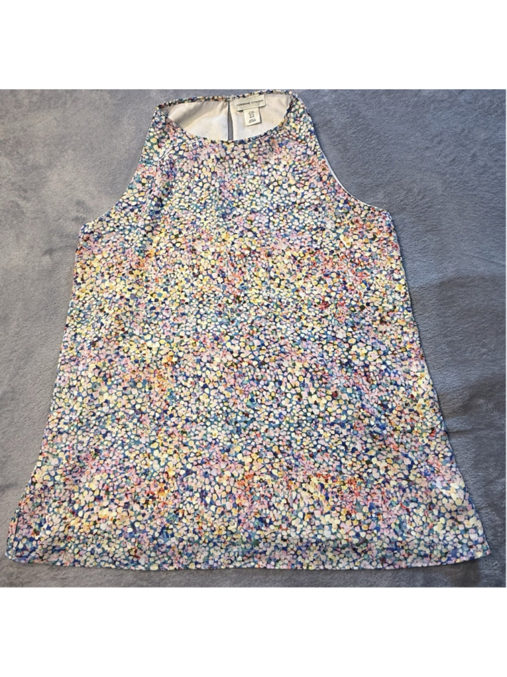 Adrienne Vittadini Women's Polyester Multicolor Dots High Neck Lined Top Size M